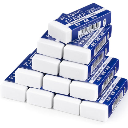 Pencil Erasers, Large White Block Erasers for School Kids, 12 Pack