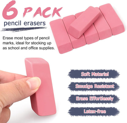 Tamaki Large Erasers, Pink, Pack of 6