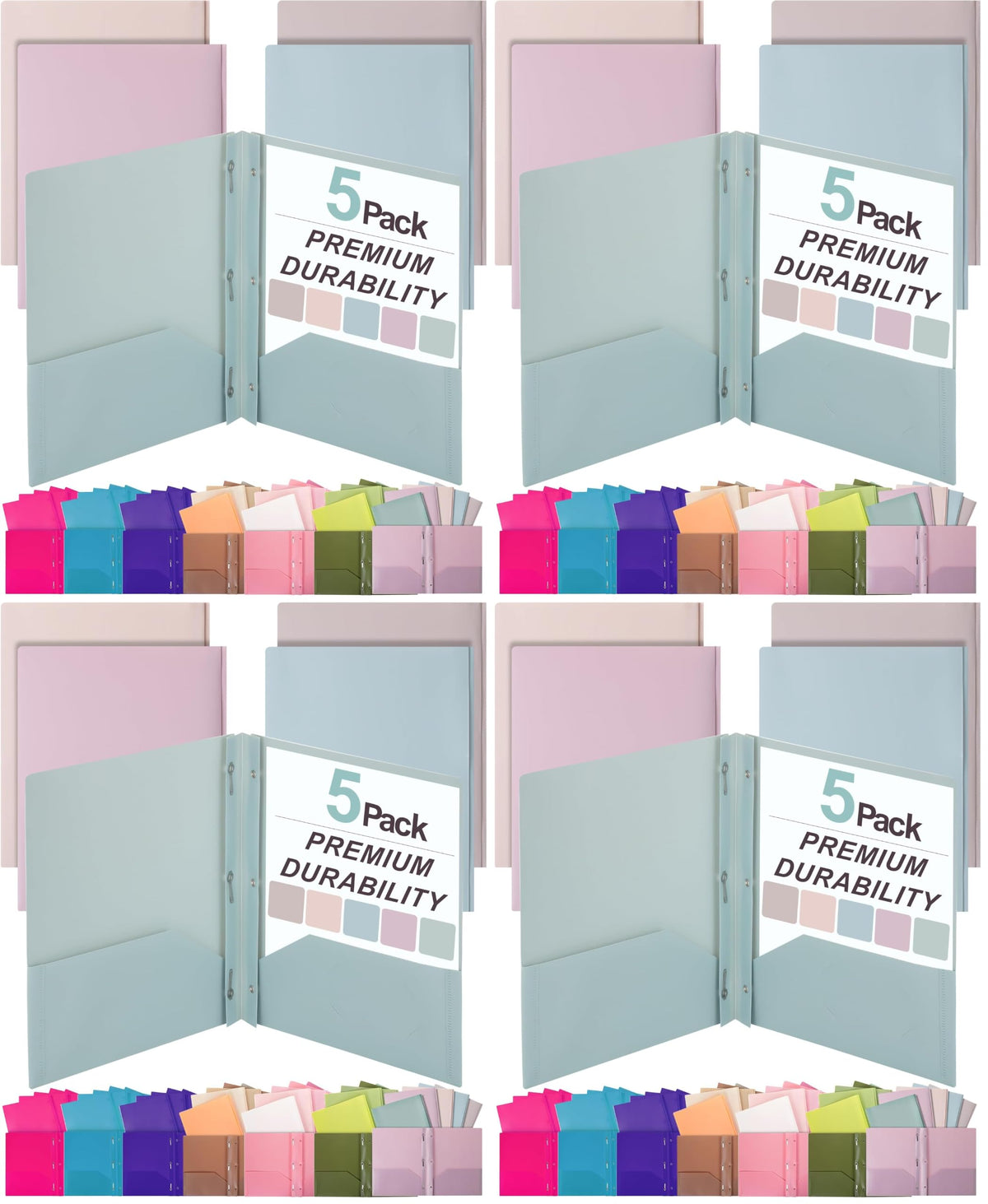 Mr. Pen- Plastic Folders with Pockets and Prongs, 5 Pack, Letter Size