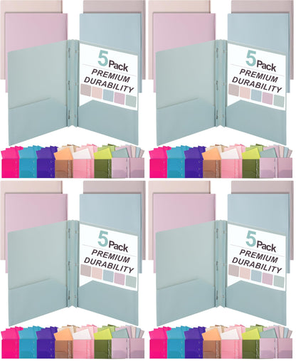 Mr. Pen- Plastic Folders with Pockets and Prongs, 5 Pack, Letter Size