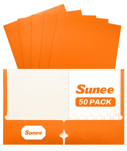 SUNEE Folders with Pockets 3 Hole Punched(50 Pack, Dark Blue), 2 Pocket Folders Fit Letter Size Paper, Paper File Folder for School Office Home Bussiness
