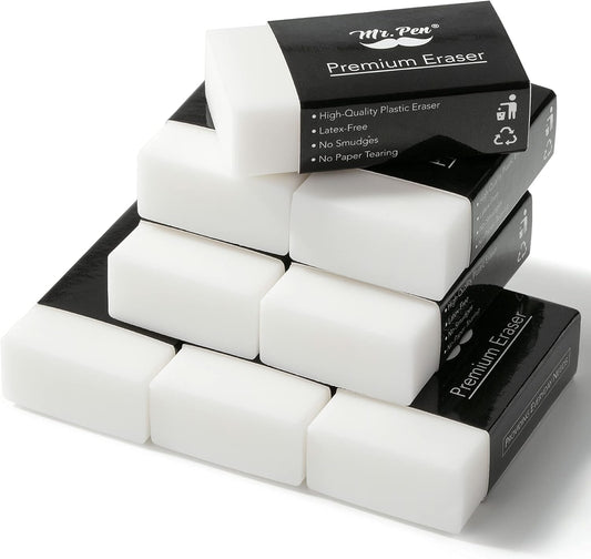 Mr. Pen- White Pencil Eraser, 8 Pack | Large Latex Free Block Erasers for School, Office, Art Sketching, Homework, Exams, Clean Smudge-Free Correction