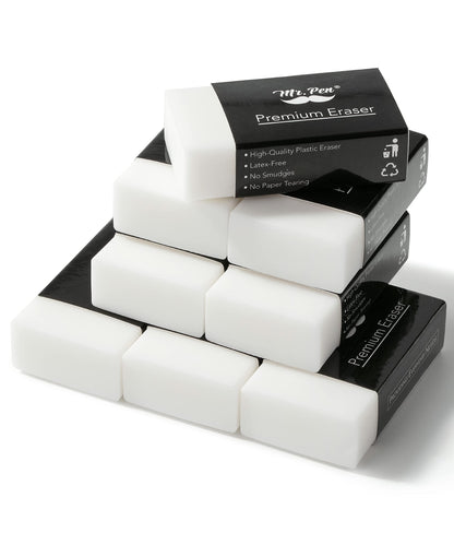Mr. Pen- White Pencil Eraser, 8 Pack | Large Latex Free Block Erasers for School, Office, Art Sketching, Homework, Exams, Clean Smudge-Free Correction