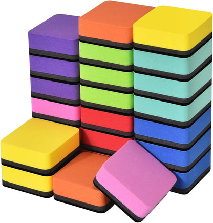 24 Pack Square Magnetic Whiteboard Erasers, Mini Dry Erase Board Erasers for Kids and Students, 8 Color