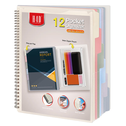 H4D 12 Pocket Poly Project Organizer, Multi Pocket Folder, Primary Colors