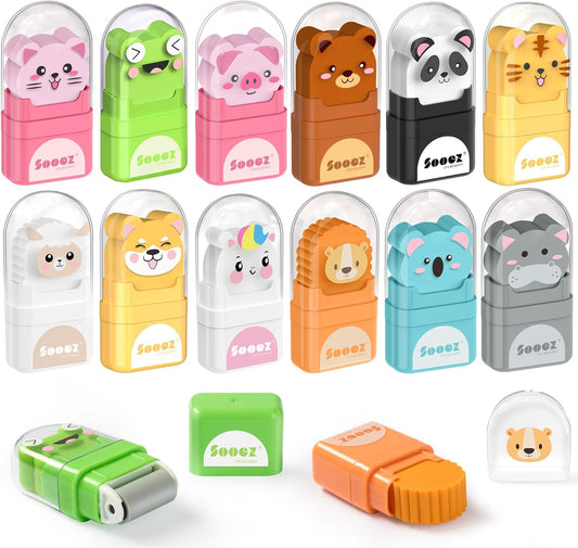 Sooez 12 Pack Pencil Erasers, Cute Animal Eraser with Clean Up Roller