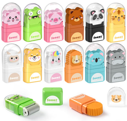 Sooez 12 Pack Pencil Erasers, Cute Animal Eraser with Clean Up Roller