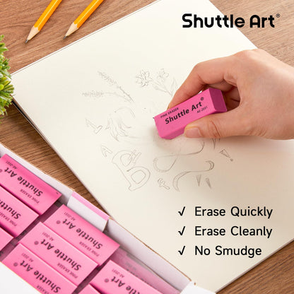 Shuttle Art Pink Erasers, 36 Pack Erasers Bulk, Latex-Free, No Smudge, Soft Eraser for Kids, Teachers, Homeschools, Art Classes and Back to School Supplies