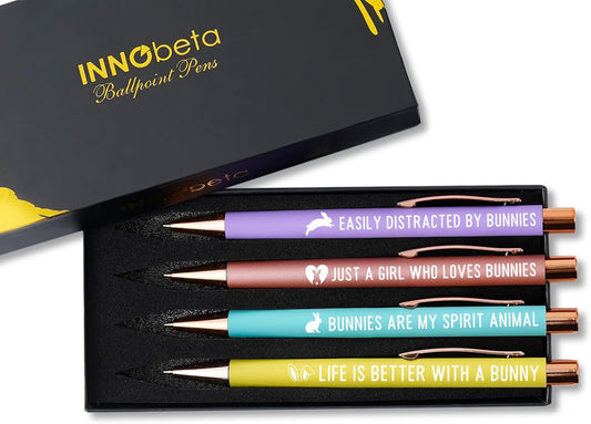 InnoBeta Bunny Gifts for Women, Girls, Ballpoint Pen Set of 4, Bunny Stuff for Bunny Lovers, Bunny Mom on Birthday, Back to School, Easter, Christmas