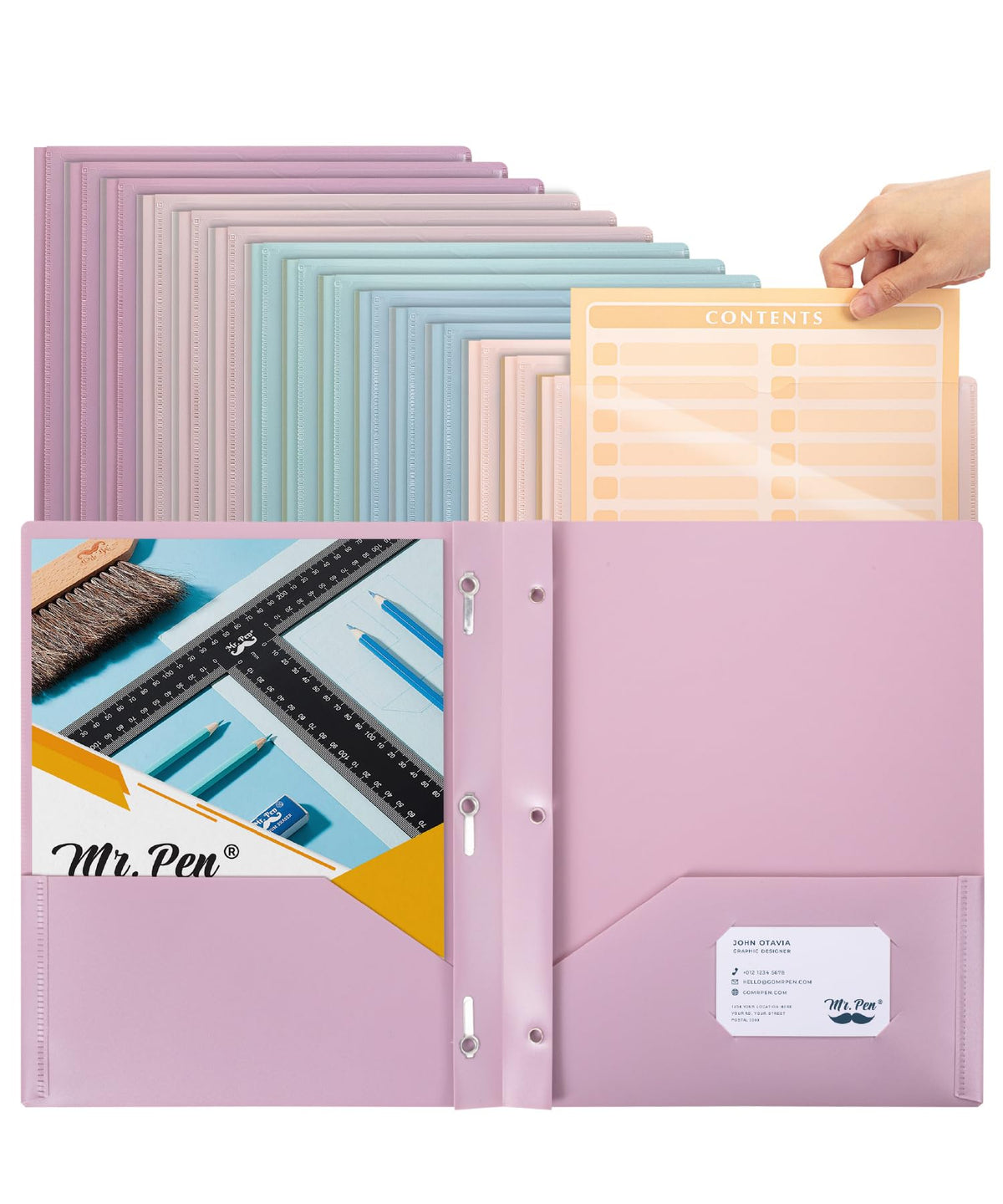 Mr. Pen- Plastic Folders with Pockets and Prongs, 5 Pack, Letter Size