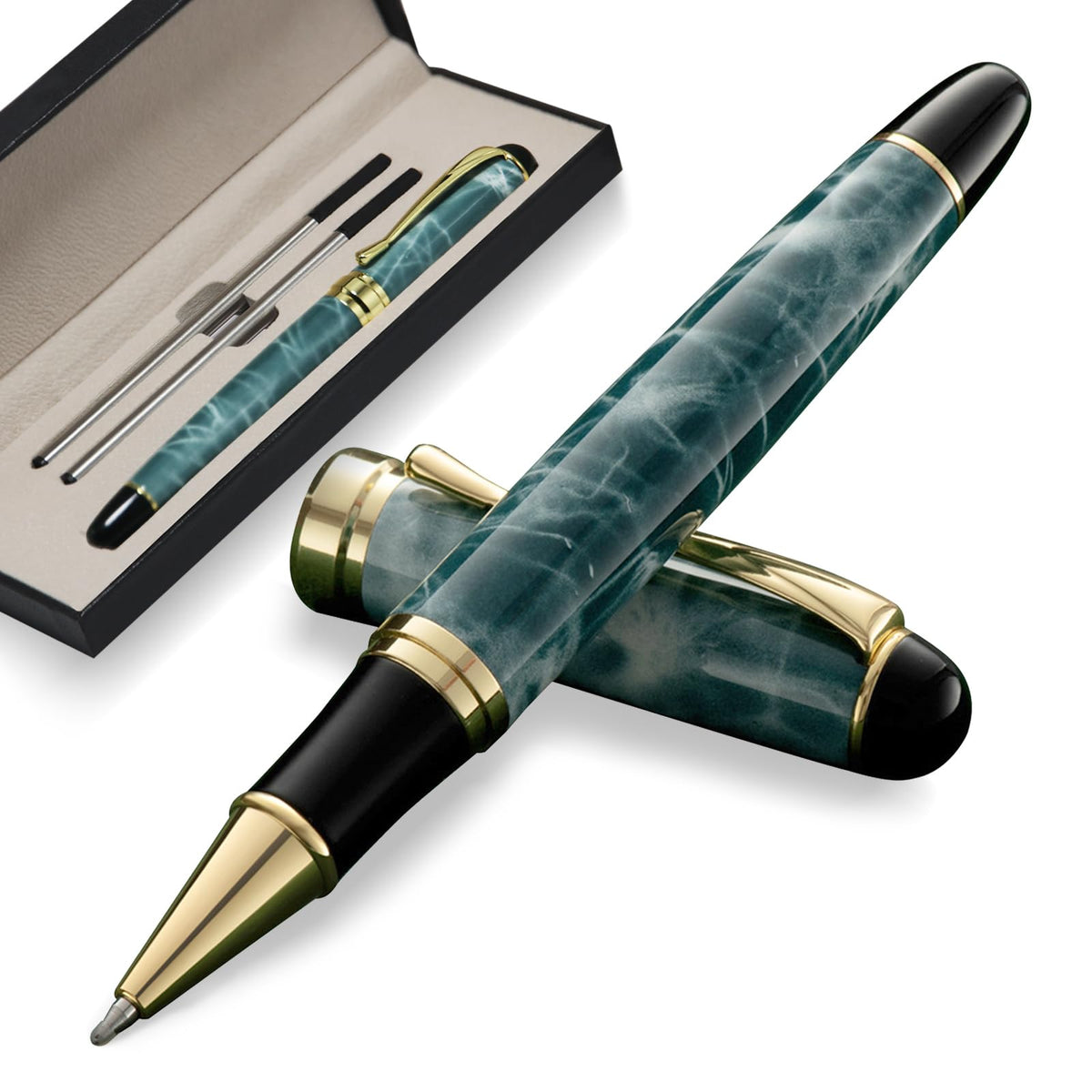 Luxury Ballpoint Pens Black Ink 0.5mm Medium Point Work Pen Smooth Writing,Elegant Fancy Nice Gift Pen Set for Signature Executive Business Office Supplies (Blue)