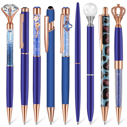 Janmini 9pcs Fancy Ballpoint Pens Glitter Journaling, Dark Blue