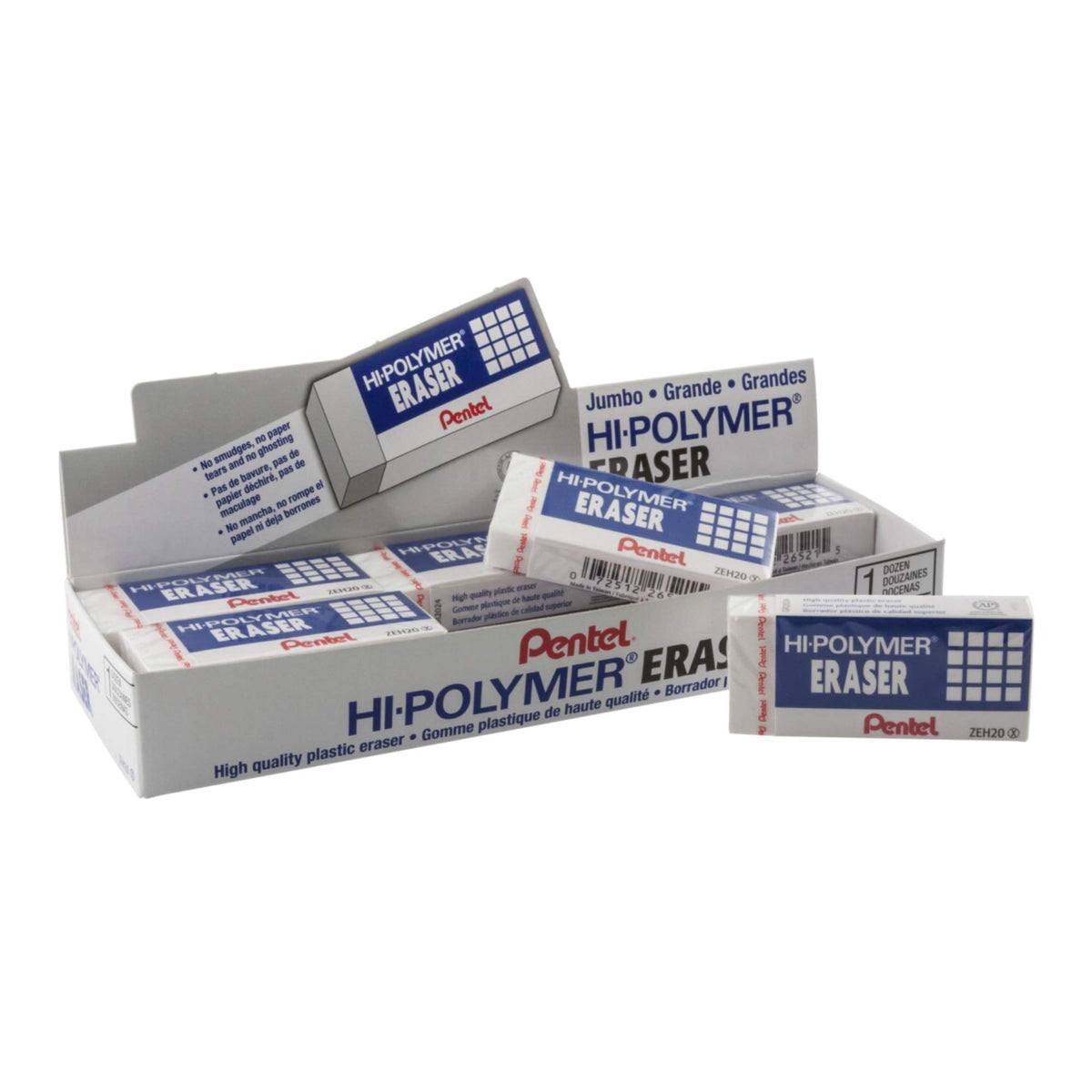 Pentel Hi-Polymer Block Eraser, Large, White, Pack of 10 Erasers