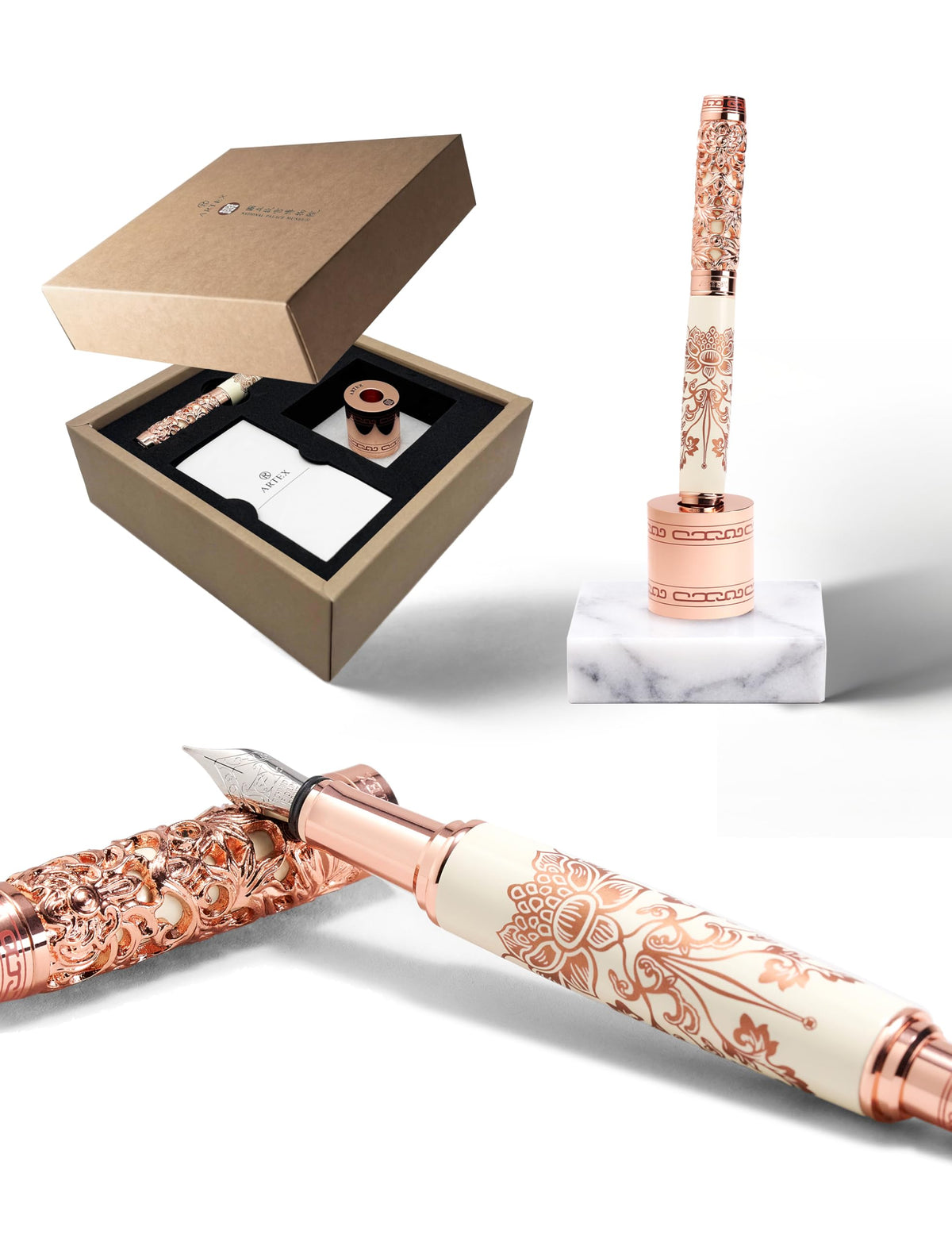 ARTEX x National Palace Museum Gold Lotus Fountain Pen & Marble Stand Set