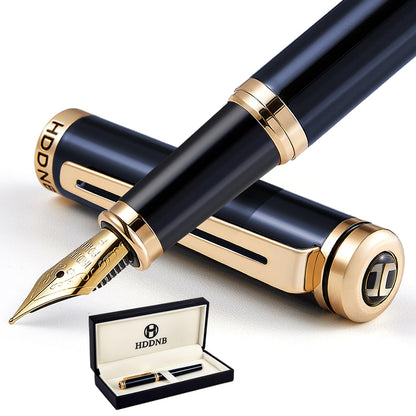Silver Luxury Fountain Pen Set for Men and Women with Gift Box, 24K Gold Finish and Gilded Nib(Extra Fine)
