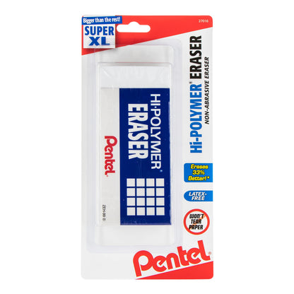Pentel Hi-Polymer Block Eraser, Large, White, Pack of 10 Erasers