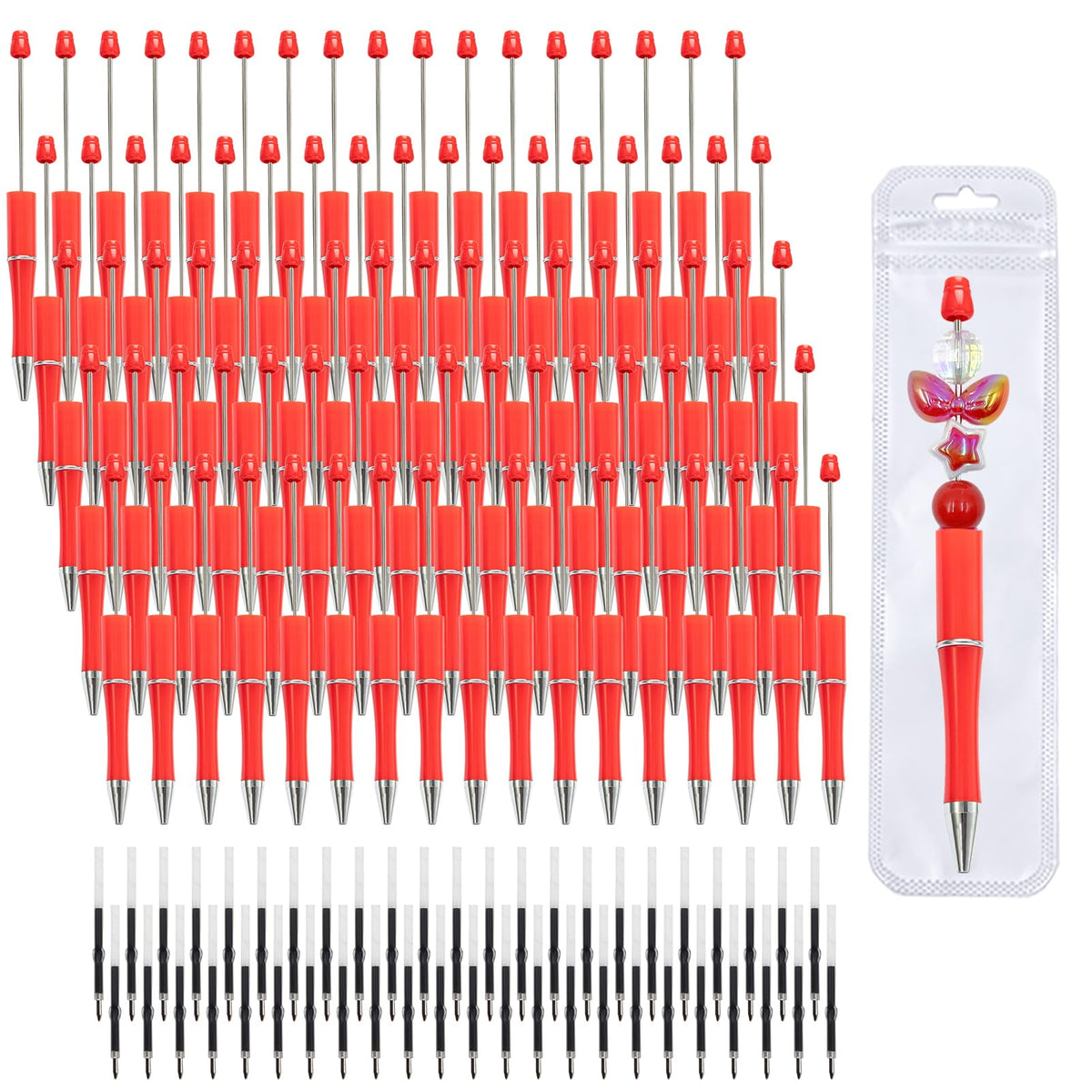 210 Pieces DIY Beadable Pen Bulk Kit – 70PCS Ballpoint Pen with Refills & Bags – Perfect for Beads Pens Supplies, Beaded Pens for DIY Crafting – Office Supplies & Teacher Accessories (Gold)
