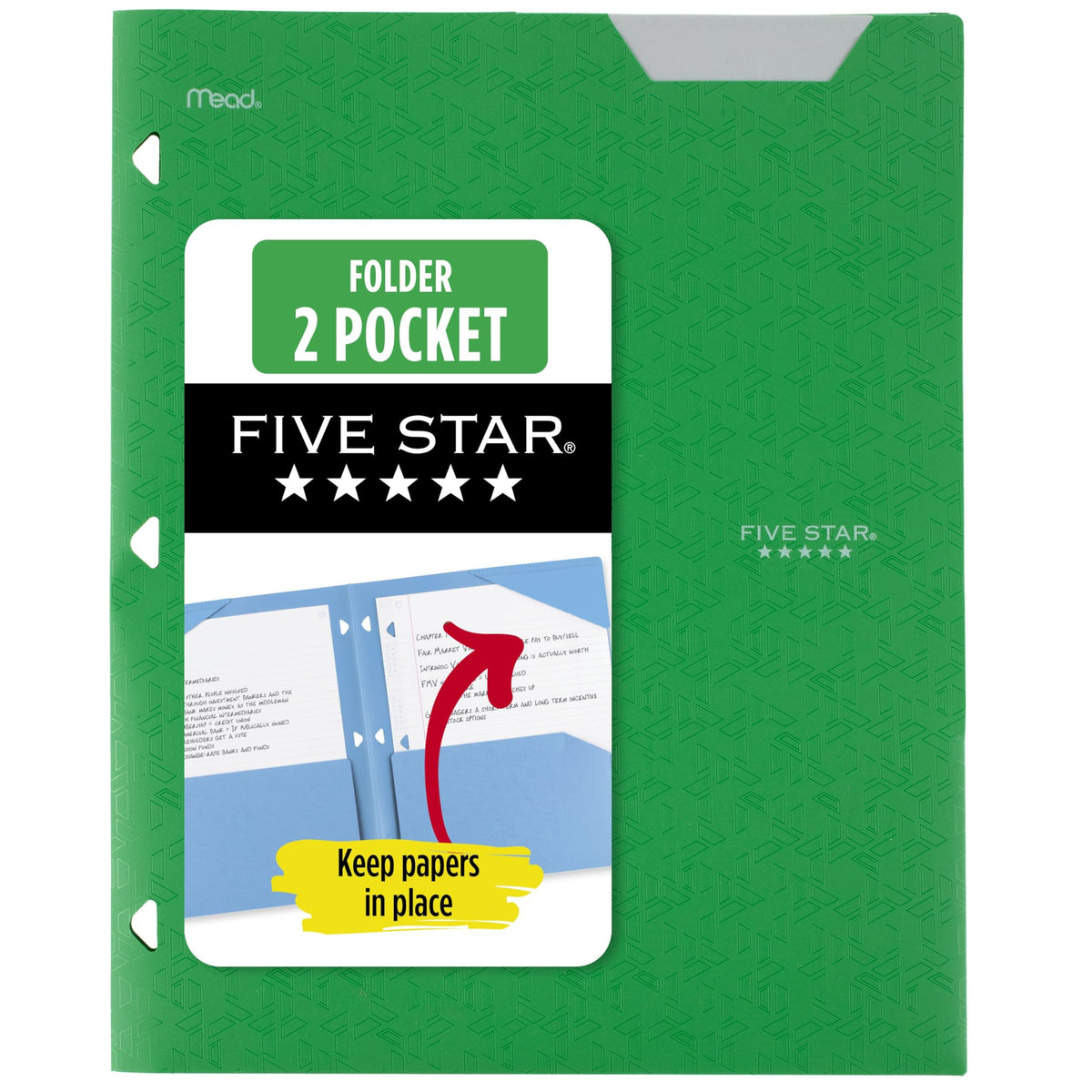 Five Star 2-Pocket Folder, Plastic Folder with Stay-Put Tabs, Fits 3-Ring Binder, Holds 8-1/2" x 11" Paper, White (333420I-ECM)