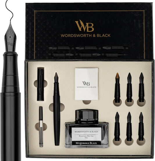 Wordsworth & Black Luxury Calligraphy Pen Set for Writing, 6 Nibs,All Black