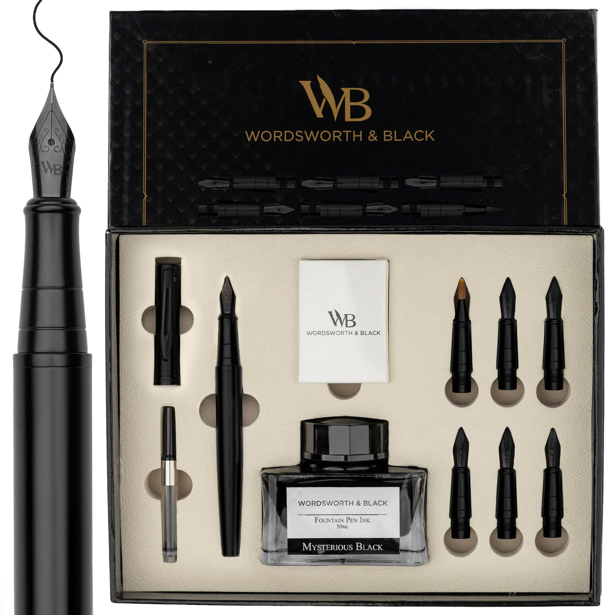 Wordsworth & Black Luxury Calligraphy Pen Set for Writing, 6 Nibs,All Black