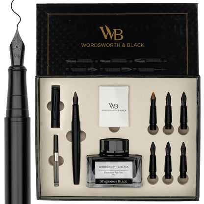 Wordsworth & Black Luxury Calligraphy Pen Set for Writing, 6 Nibs,All Black
