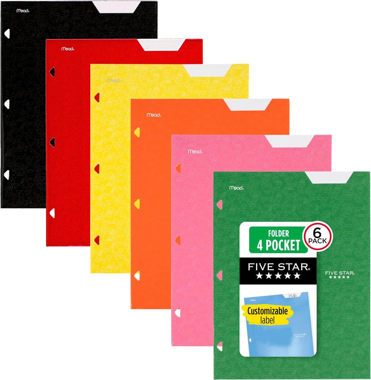 Five Star 4-Pocket Folder, 6 Pack, Paper Folder, Fits 3-Ring Binders, Holds 8-1/2" x 11" Paper, Assorted Colors (38058)