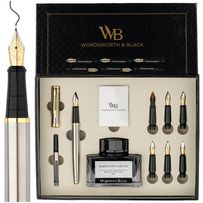 Wordsworth & Black Luxury Calligraphy Pen Set for Writing, 6 Nibs,All Black