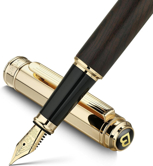 BEILUNER 316 Fountain Pen,Stunning Luxury,24K Gilded Nib(Fine)-Blackwood