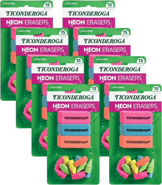 Ticonderoga Erasers, Neon, 15 Count (Pack of 8) (38931SP)