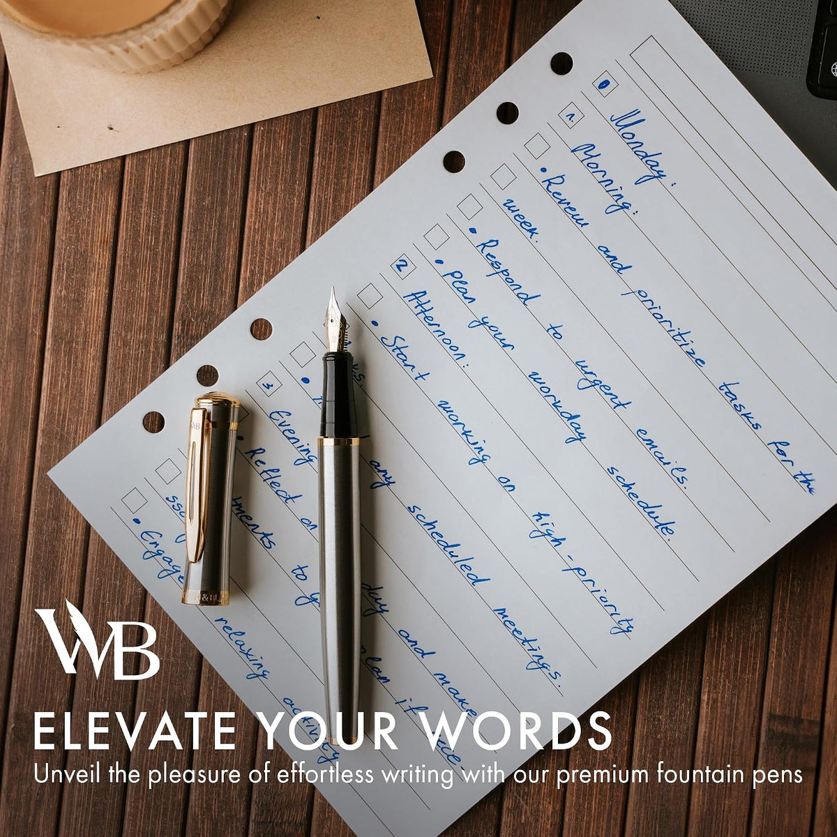 Wordsworth & Black Luxury Fountain Pen Set for Writing, Medium Nib, Silver