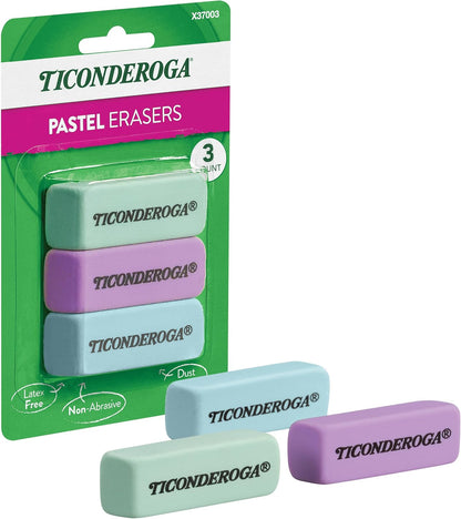 Ticonderoga Wedge Erasers, Pastel Colors, 3 Count
