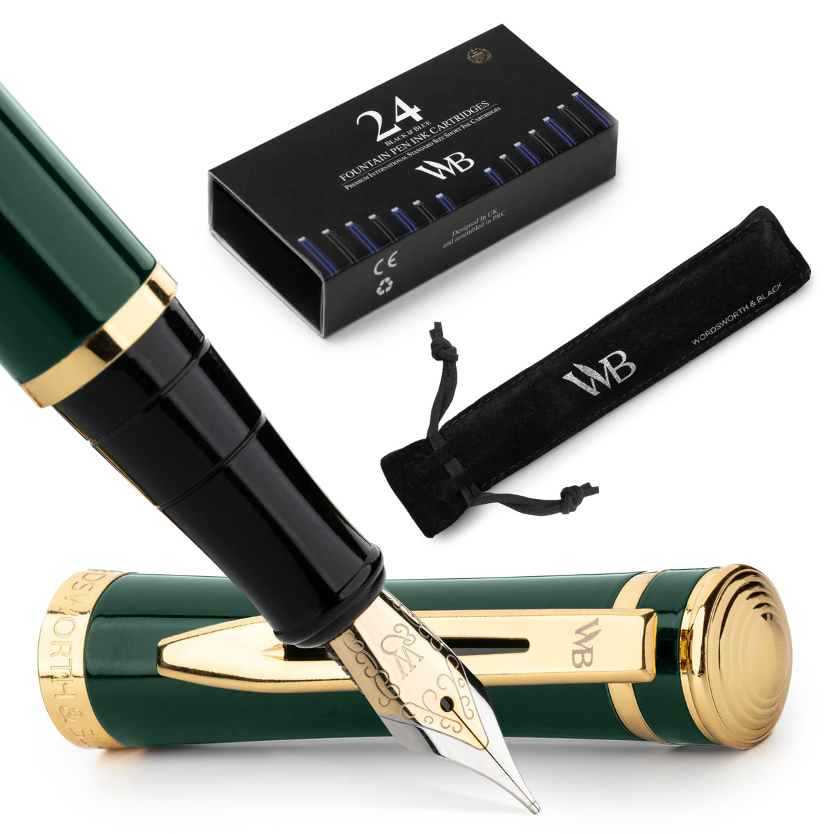Wordsworth & Black Luxury Fountain Pen Set for Writing, Medium Nib, Silver
