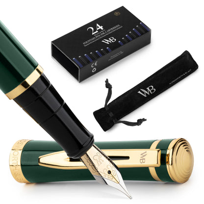 Wordsworth & Black Luxury Fountain Pen Set for Writing, Medium Nib, Silver