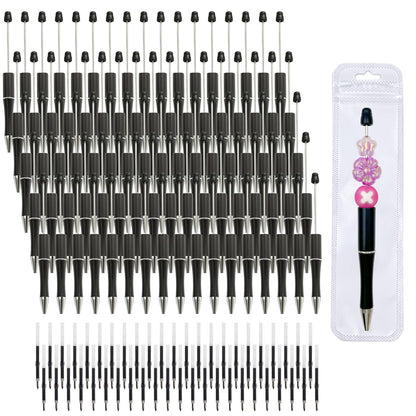 210 Pieces DIY Beadable Pen Bulk Kit – 70PCS Ballpoint Pen with Refills & Bags – Perfect for Beads Pens Supplies, Beaded Pens for DIY Crafting – Office Supplies & Teacher Accessories (Gold)