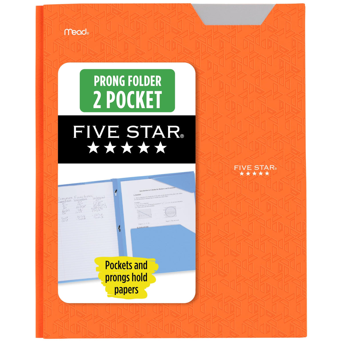 Five Star 2-Pocket Folder, Plastic Folder with Stay-Put Tabs and Prong Fasteners, Holds 8-1/2" x 11" Paper, White (72494)