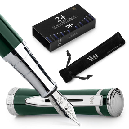 Wordsworth & Black Luxury Fountain Pen Set for Writing, Medium Nib, Silver