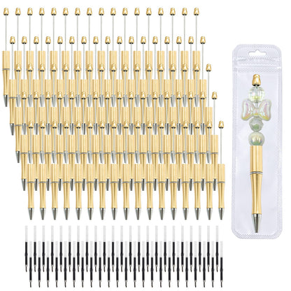 210 Pieces DIY Beadable Pen Bulk Kit – 70PCS Ballpoint Pen with Refills & Bags – Perfect for Beads Pens Supplies, Beaded Pens for DIY Crafting – Office Supplies & Teacher Accessories (Gold)