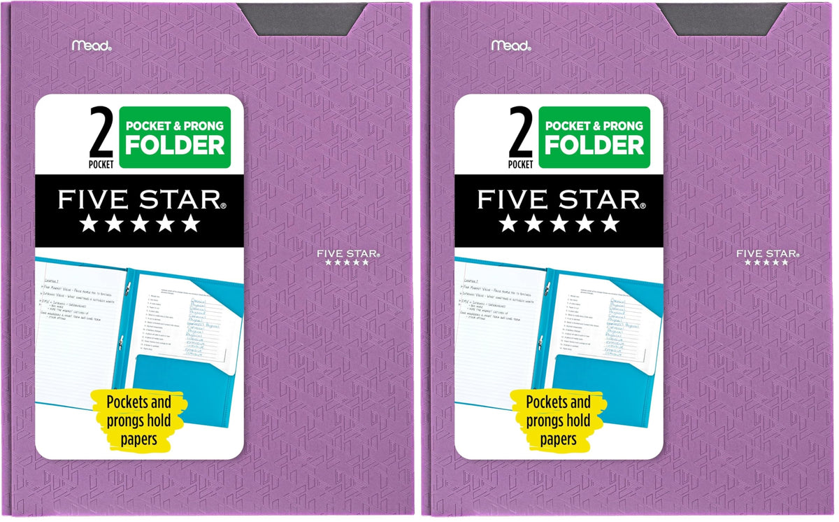 Five Star 2-Pocket Folder, Plastic Folder with Stay-Put Tabs and Prong Fasteners, Holds 8-1/2" x 11" Paper, Fire Red (72109)