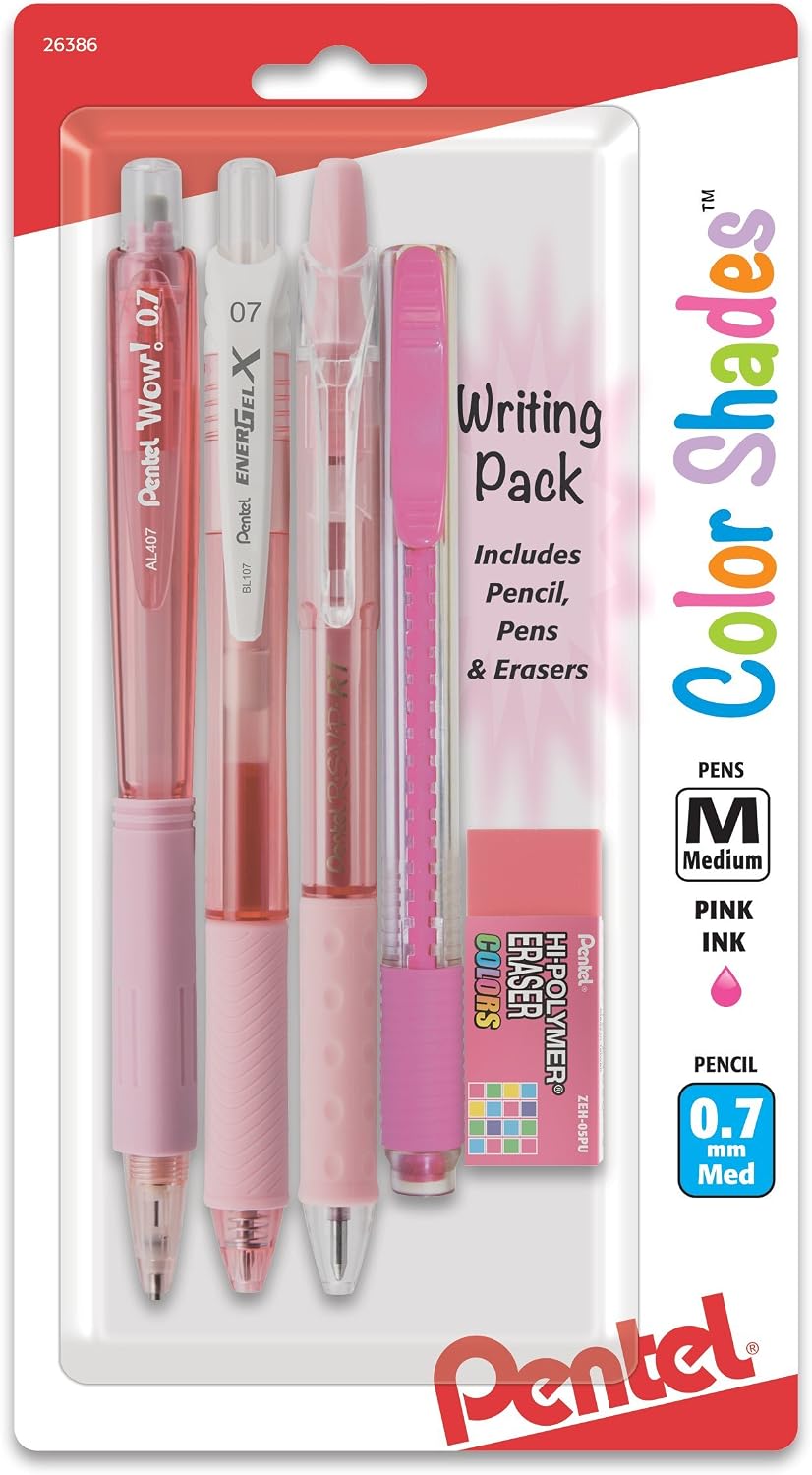 Pentel Color Shades Writing Pack - Includes; Pencil, Pens, and Erasers- Pastel Violet (BLBKALZBPV)