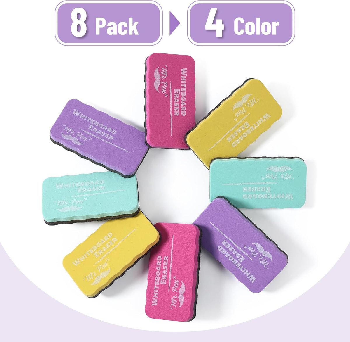 Mr. Pen- Magnetic Dry Erase Erasers, 4"x2.25", 8 Pack