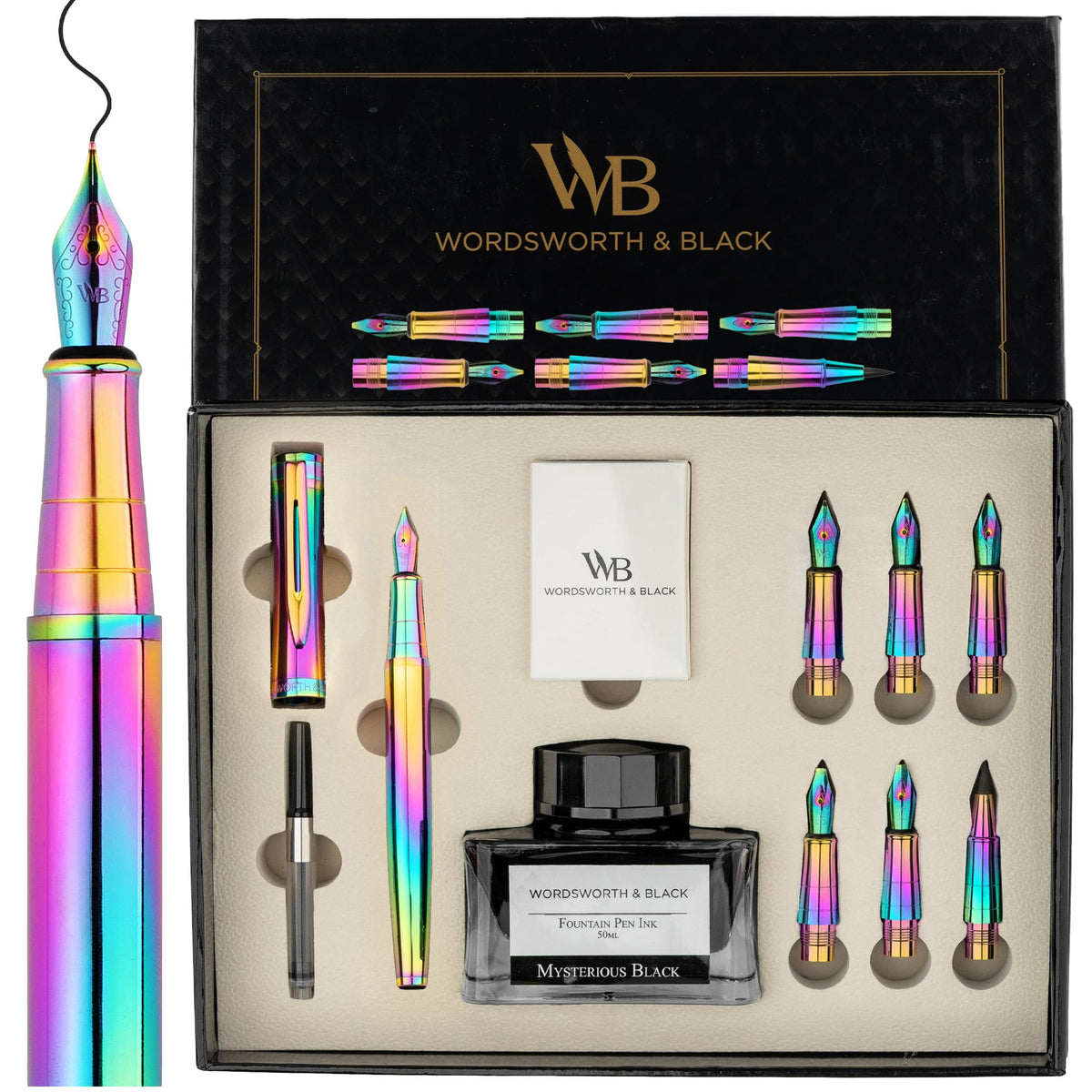 Wordsworth & Black Luxury Calligraphy Pen Set for Writing, 6 Nibs,All Black