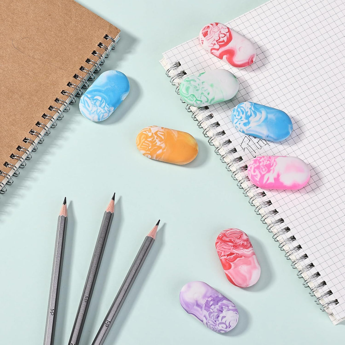 Mr. Pen- Marble Pencil Erasers, 12 Pack, 1" x 2"