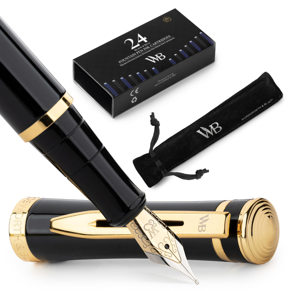 Wordsworth & Black Luxury Fountain Pen Set for Writing, Medium Nib, Silver