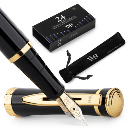Wordsworth & Black Luxury Fountain Pen Set for Writing, Medium Nib, Silver