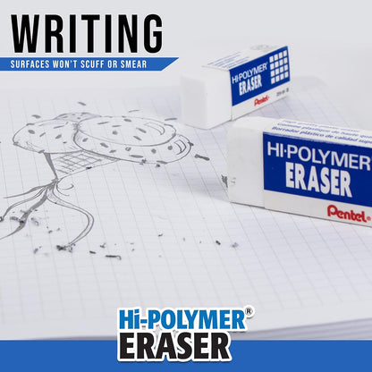 Pentel Hi-Polymer Block Eraser, Large, White, Pack of 10 Erasers