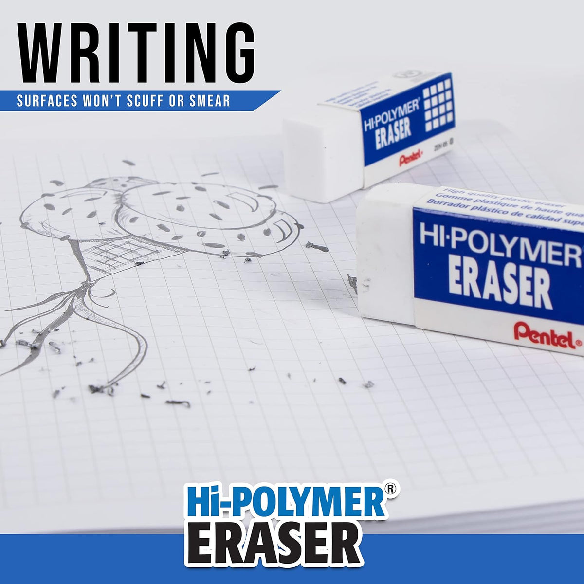 Pentel HI-Polymer Eraser Combo Pack, 6 Caps, 1 Large (ZEH0210BP7)
