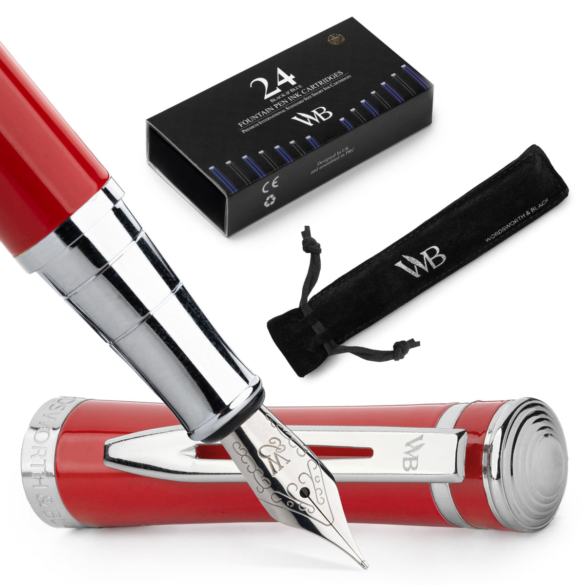 Wordsworth & Black Luxury Fountain Pen Set for Writing, Medium Nib, Silver