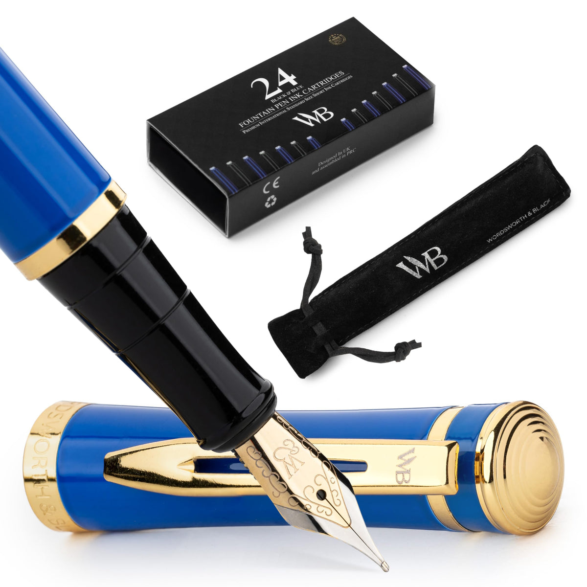Wordsworth & Black Luxury Fountain Pen Set for Writing, Medium Nib, Silver