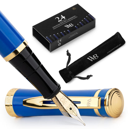 Wordsworth & Black Luxury Fountain Pen Set for Writing, Medium Nib, Silver