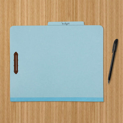 Amazon Basics Classification Folder with Prongs, 100% Recycled, 2 Dividers, 2" Embedded Fasteners, Letter Size, for Documents Organization, Light Blue, 10 Count